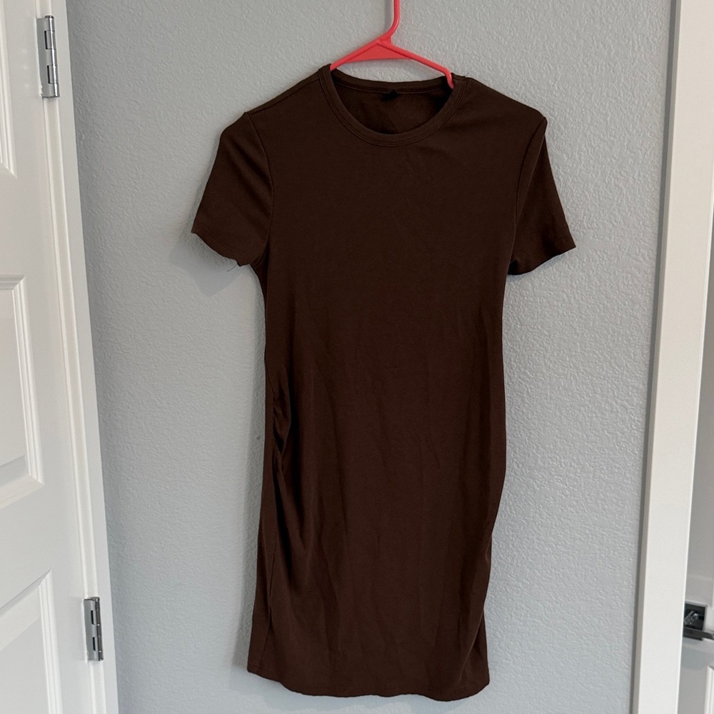 Shein Brown Ribbed T-shirt dress